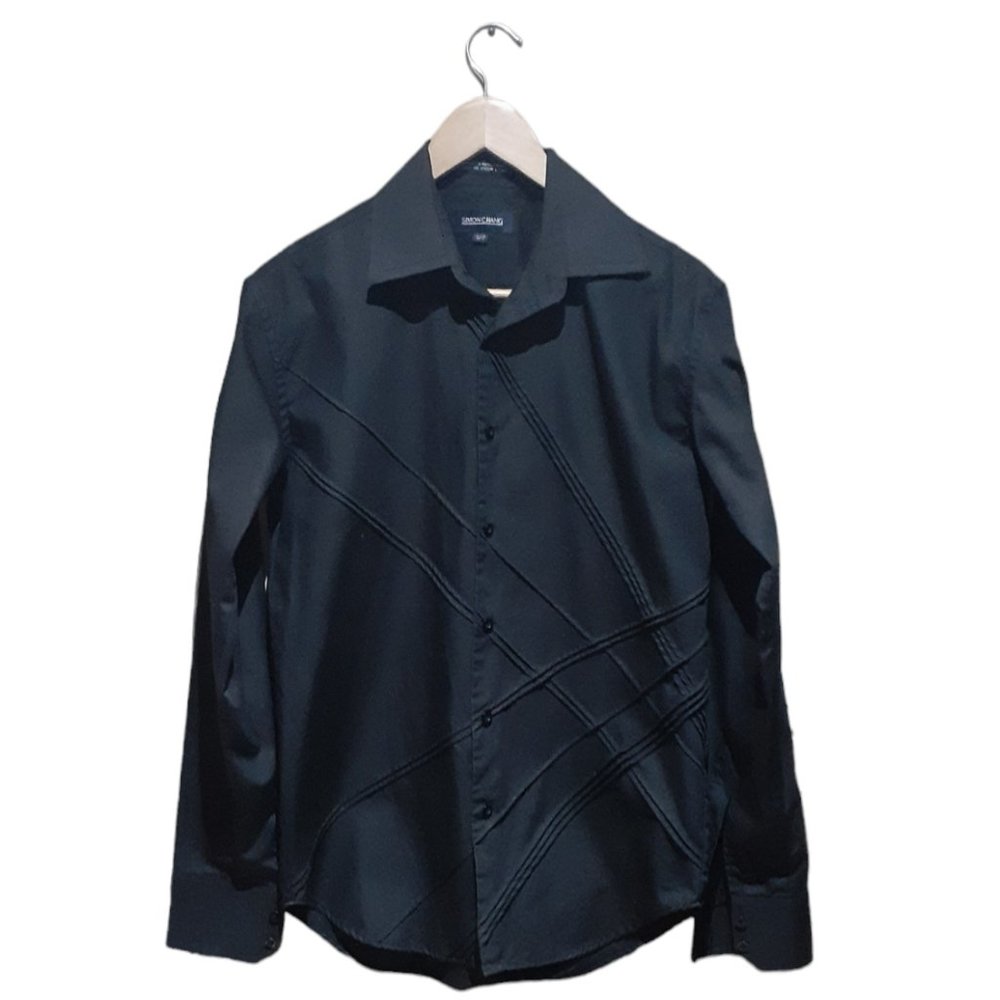 Simon Chang Men's Shirt Black Long Sleeve Button Down Size Small